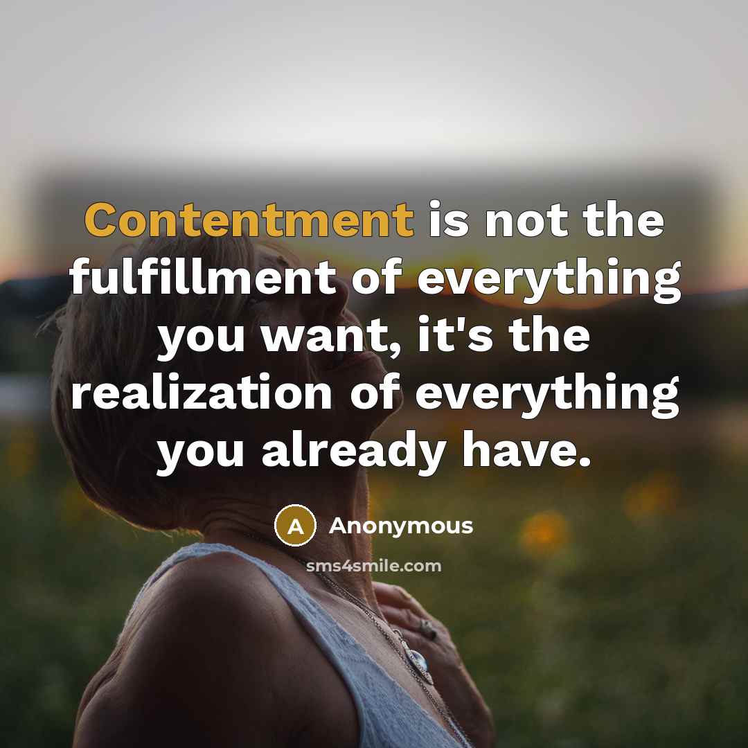 “Contentment is not the fulfillment of everything you want, it's the realization of everything you already have.” quote by Anonymous