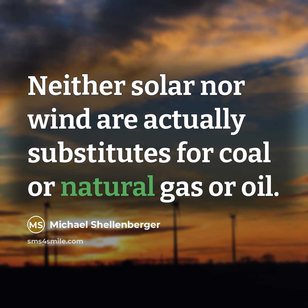 “Neither solar nor wind are actually substitutes for coal or natural gas or oil.” quote by Michael Shellenberger