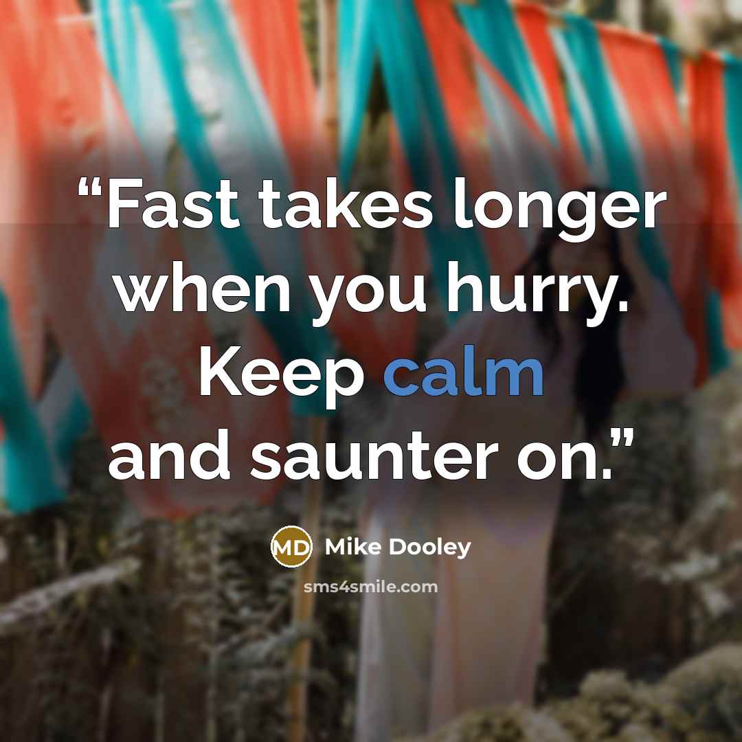 “Fast takes longer when you hurry. Keep calm and saunter on.” quote by Mike Dooley