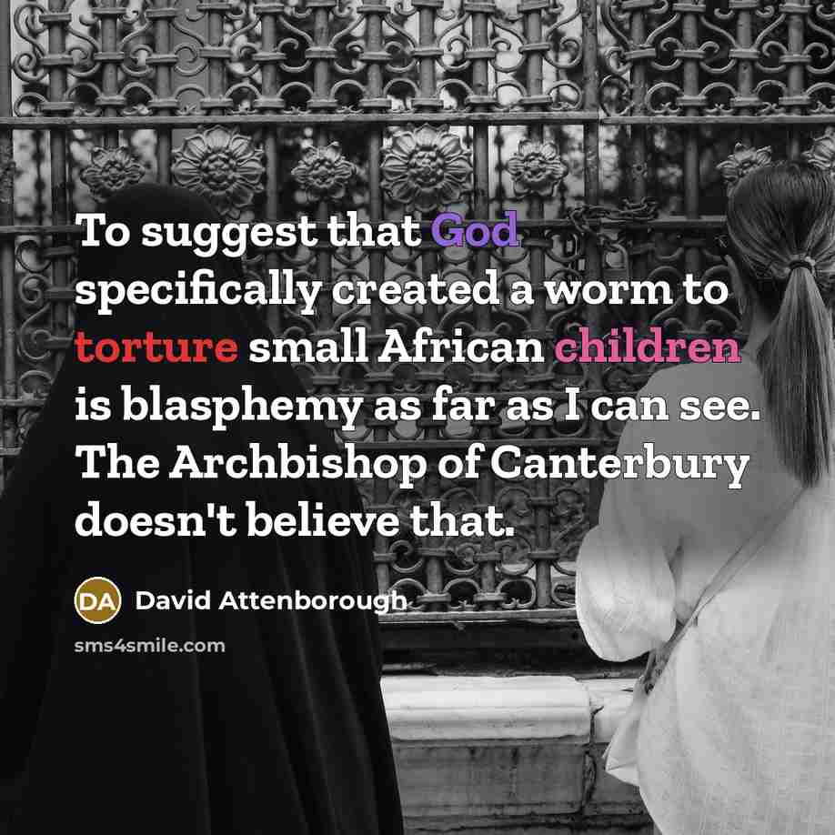 “To suggest that God specifically created a worm to torture small African children is blasphemy as far as I can see. The Archbishop of Canterbury doesn't believe that.” quote by David Attenborough