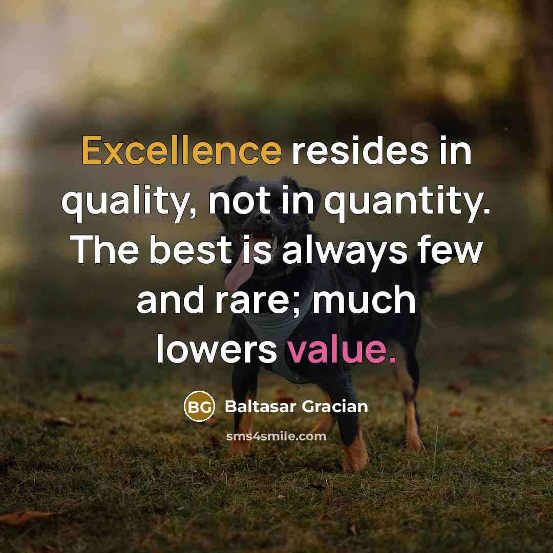 “Excellence resides in quality, not in quantity. The best is always few and rare; much lowers value.” quote by Baltasar Gracian