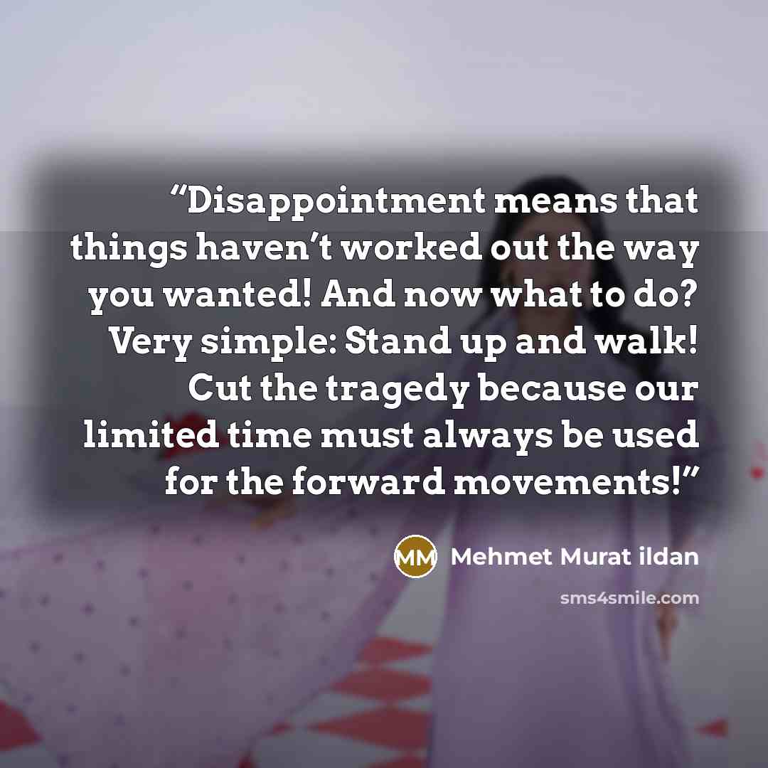 “Disappointment means that things haven’t worked out the way you wanted! And now what to do? Very simple: Stand up and walk! Cut the tragedy because our limited time must always be used for the forward movements!” quote by Mehmet Murat ildan