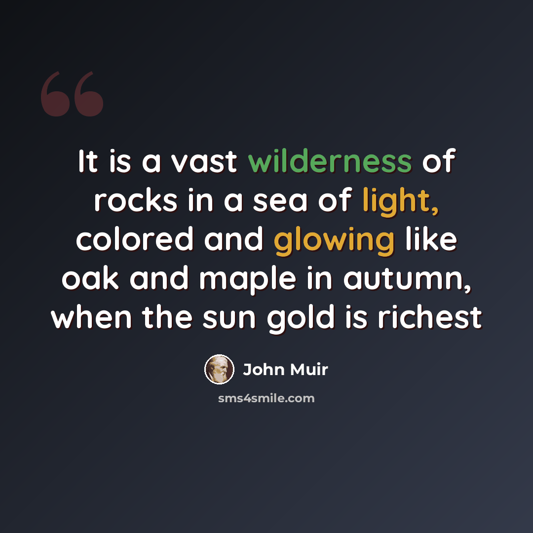 “It is a vast wilderness of rocks in a sea of light, colored and glowing like oak and maple in autumn, when the sun gold is richest” quote by John Muir