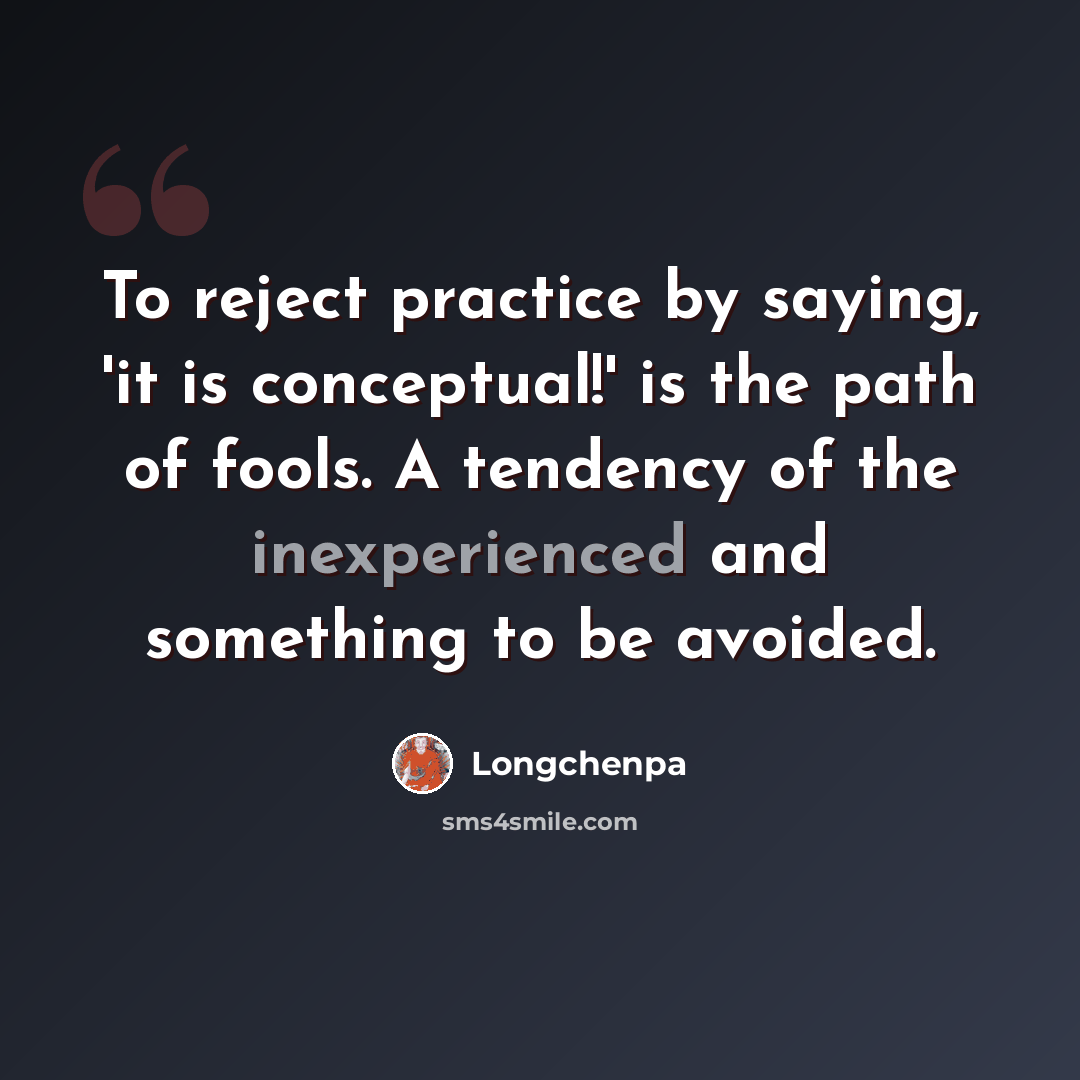 “To reject practice by saying, 'it is conceptual!' is the path of fools. A tendency of the inexperienced and something to be avoided.” quote by Longchenpa