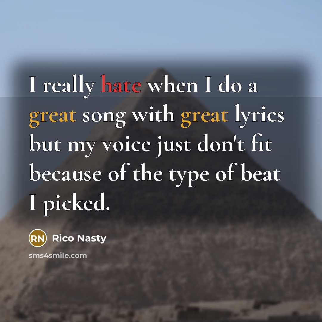 “I really hate when I do a great song with great lyrics but my voice just don't fit because of the type of beat I picked.” quote by Rico Nasty