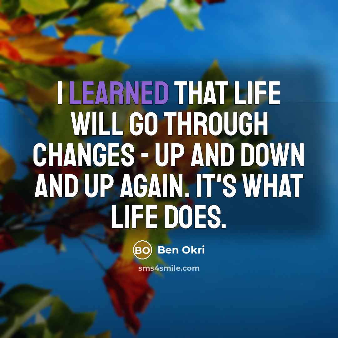 “I learned that life will go through changes - up and down and up again. It's what life does.” quote by Ben Okri