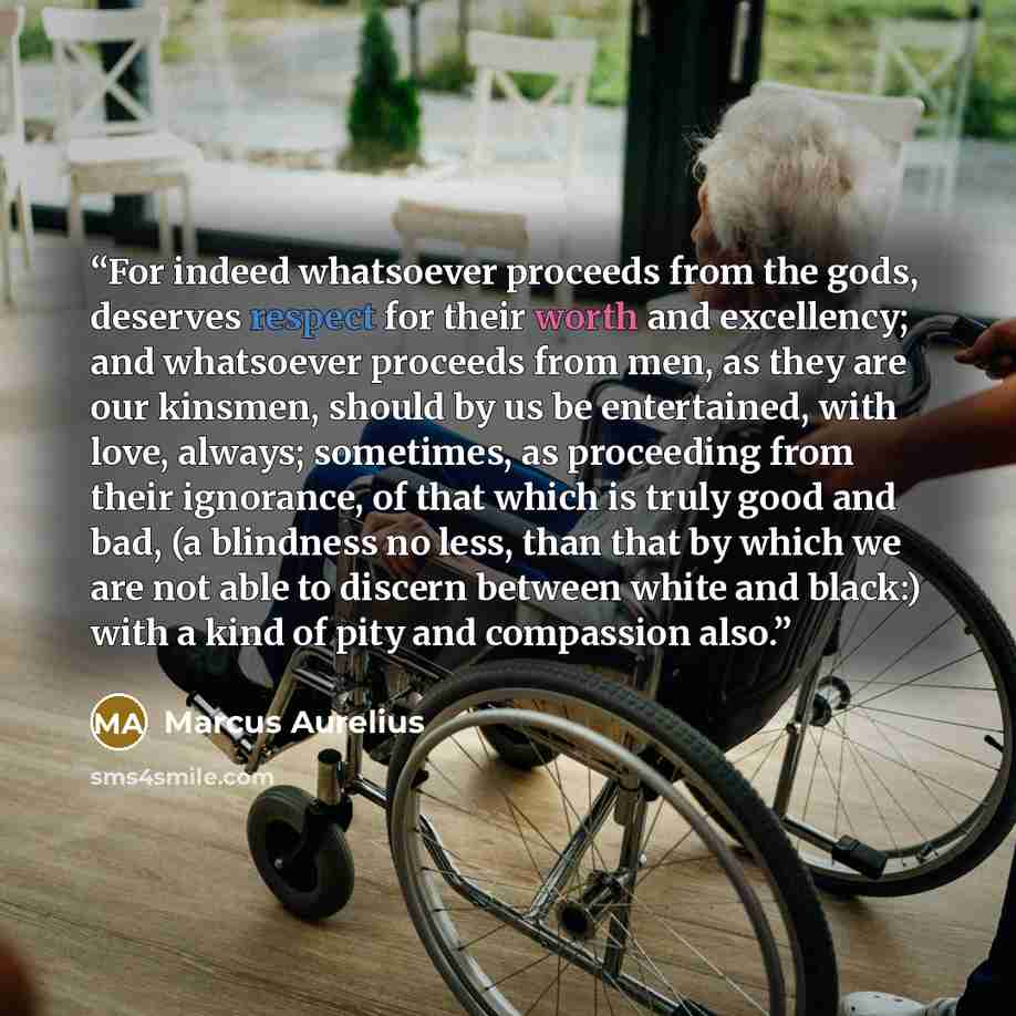 “For indeed whatsoever proceeds from the gods, deserves respect for their worth and excellency; and whatsoever proceeds from men, as they are our kinsmen, should by us be entertained, with love, always; sometimes, as proceeding from their ignorance, of that which is truly good and bad, (a blindness…” quote by Marcus Aurelius