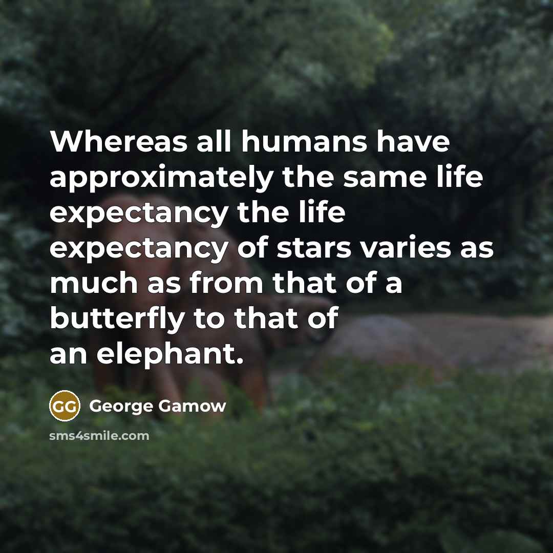 “Whereas all humans have approximately the same life expectancy the life expectancy of stars varies as much as from that of a butterfly to that of an elephant.” quote by George Gamow