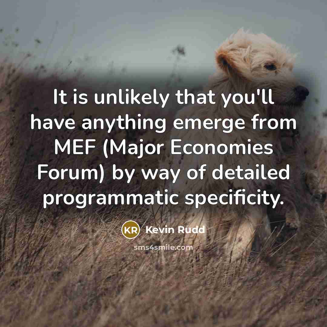 “It is unlikely that you'll have anything emerge from MEF (Major Economies Forum) by way of detailed programmatic specificity.” quote by Kevin Rudd