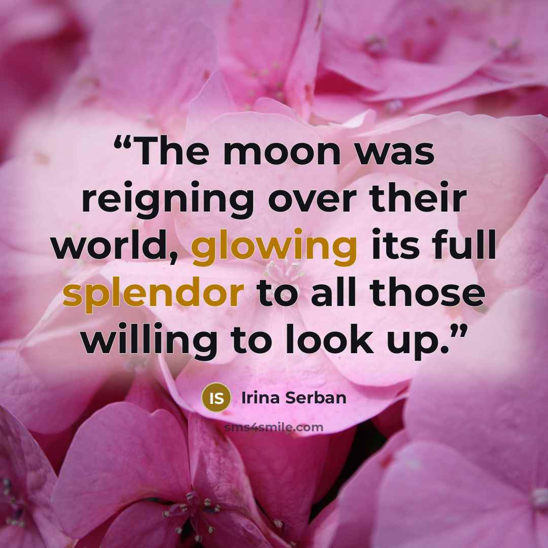 “The moon was reigning over their world, glowing its full splendor to all those willing to look up.” quote by Irina Serban
