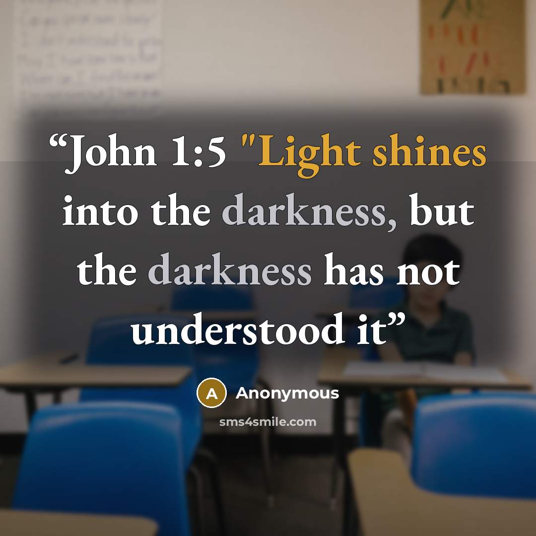 “John 1:5 "Light shines into the darkness, but the darkness has not understood it” quote by Anonymous