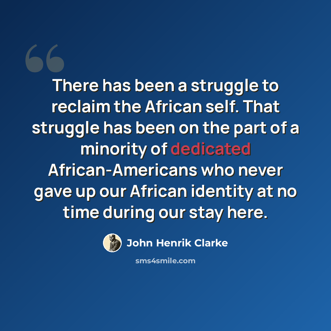 “There has been a struggle to reclaim the African self. That struggle has been on the part of a minority of dedicated African-Americans who never gave up our African identity at no time during our stay here.” quote by John Henrik Clarke