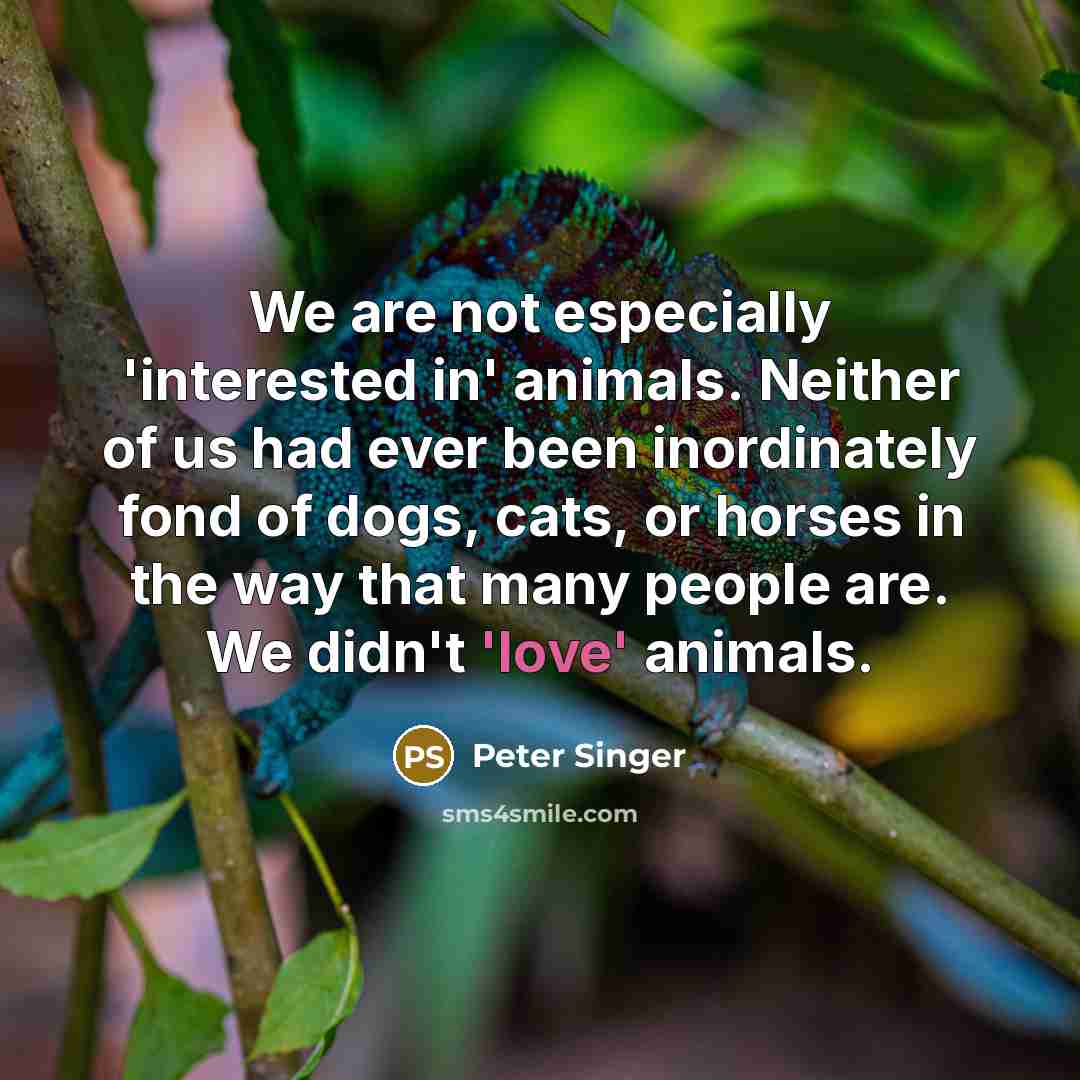 “We are not especially 'interested in' animals. Neither of us had ever been inordinately fond of dogs, cats, or horses in the way that many people are. We didn't 'love' animals.” quote by Peter Singer