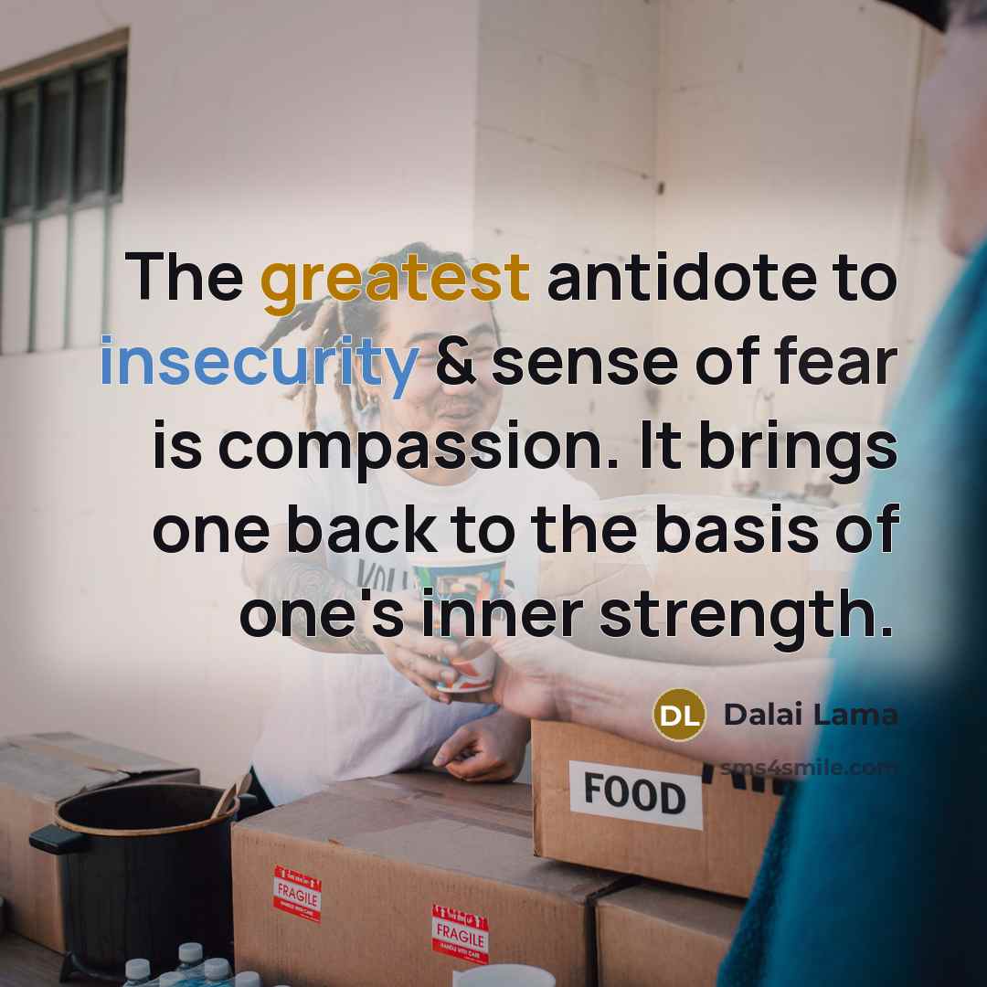 “The greatest antidote to insecurity & sense of fear is compassion. It brings one back to the basis of one's inner strength.” quote by Dalai Lama