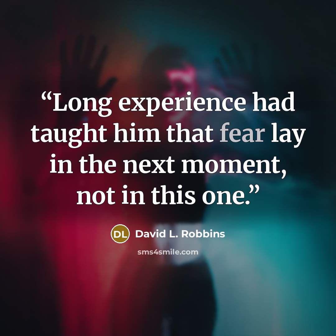 “Long experience had taught him that fear lay in the next moment, not in this one.” quote by David L. Robbins