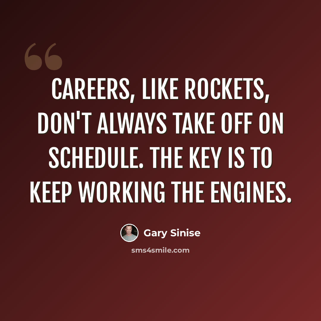 “Careers, like rockets, don't always take off on schedule. The key is to keep working the engines.” quote by Gary Sinise