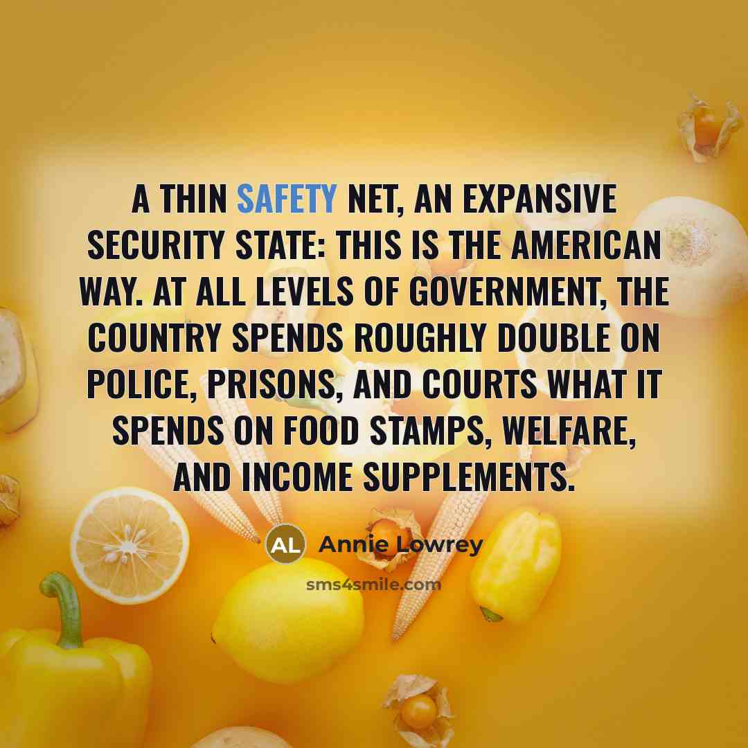 “A thin safety net, an expansive security state: This is the American way. At all levels of government, the country spends roughly double on police, prisons, and courts what it spends on food stamps, welfare, and income supplements.” quote by Annie Lowrey