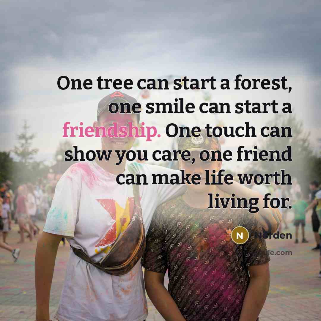 “One tree can start a forest, one smile can start a friendship. One touch can show you care, one friend can make life worth living for.” quote by Norden