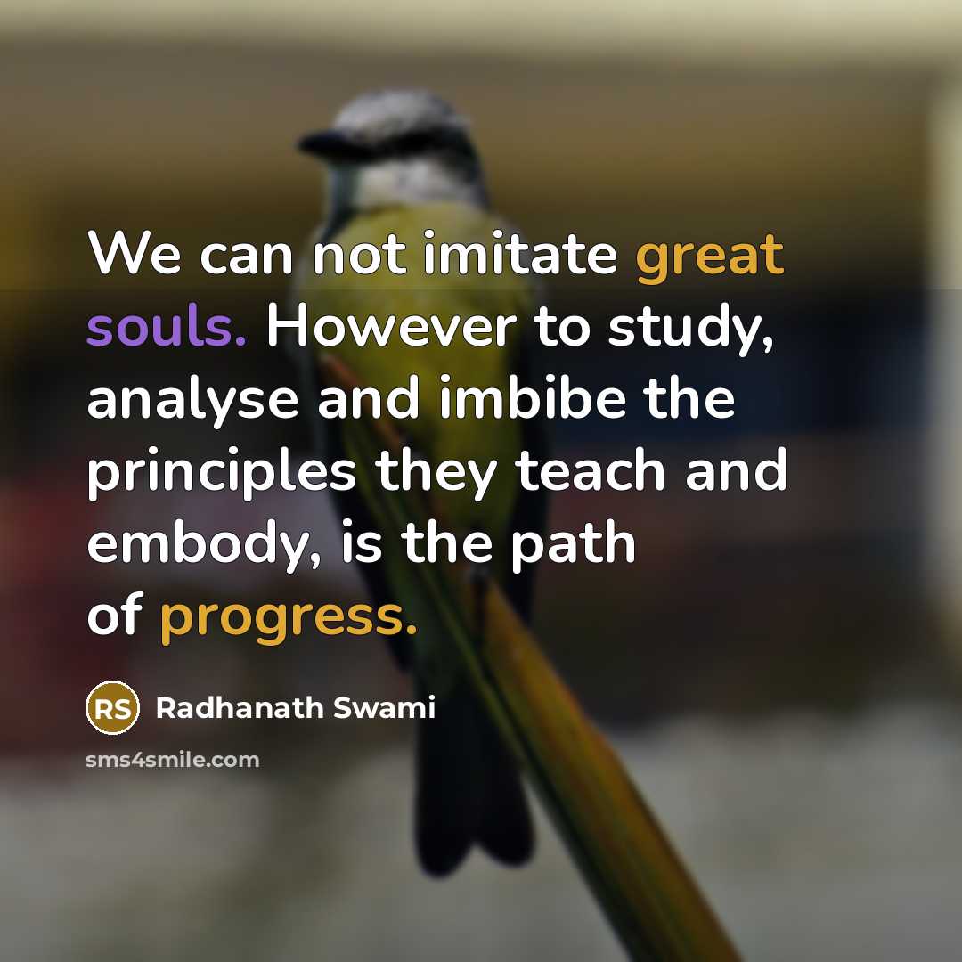 “We can not imitate great souls. However to study, analyse and imbibe the principles they teach and embody, is the path of progress.” quote by Radhanath Swami