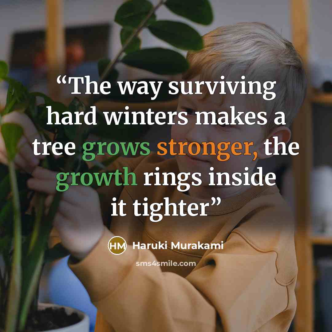 “The way surviving hard winters makes a tree grows stronger, the growth rings inside it tighter” quote by Haruki Murakami