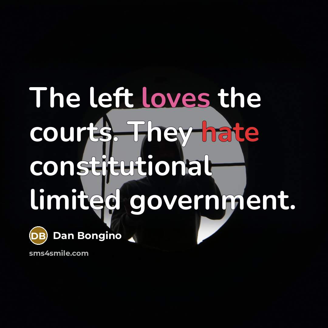“The left loves the courts. They hate constitutional limited government.” quote by Dan Bongino