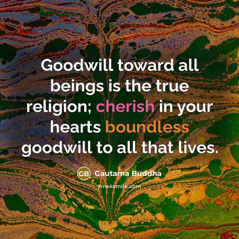 “Goodwill toward all beings is the true religion; cherish in your hearts boundless goodwill to all that lives.” quote by Gautama Buddha