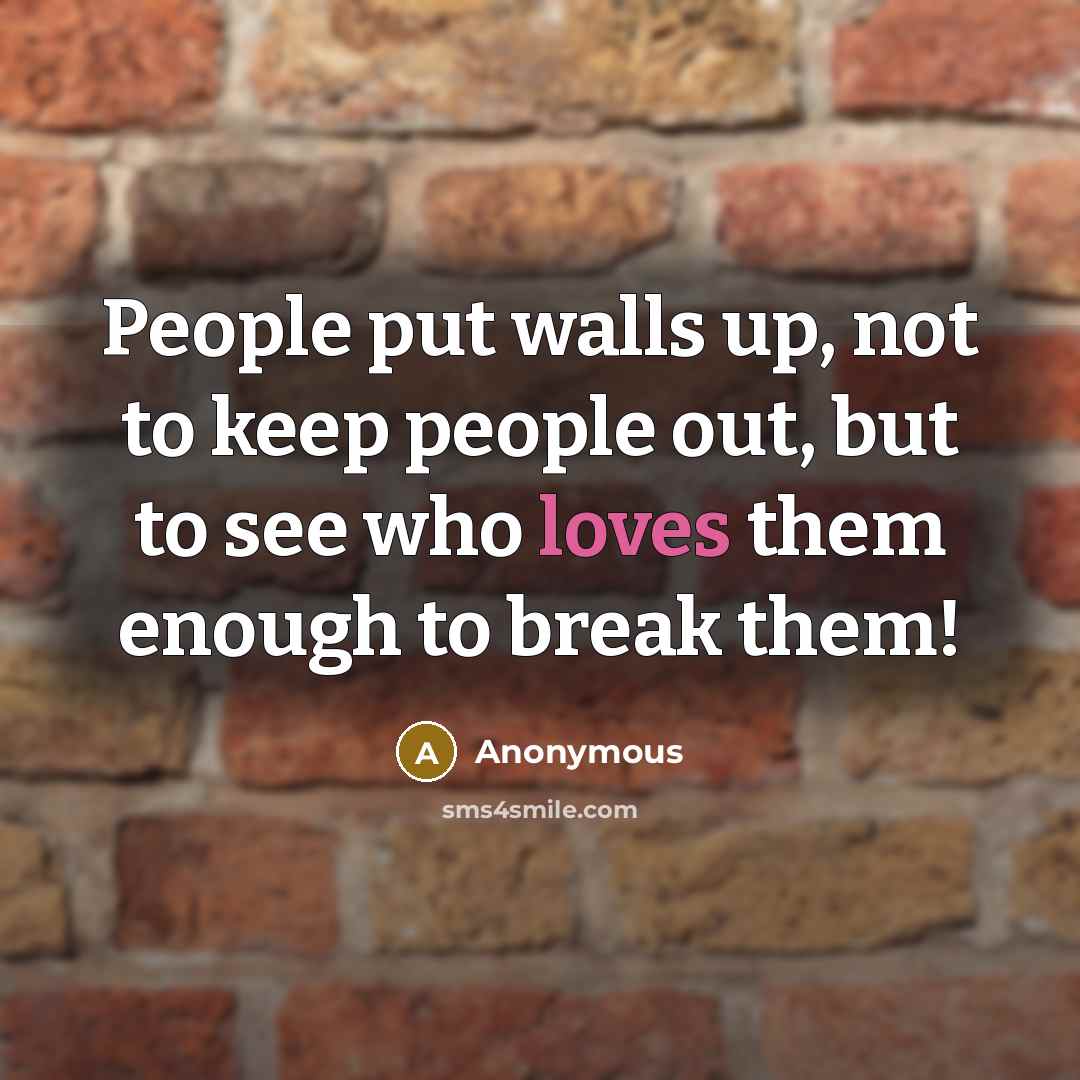 “People put walls up, not to keep people out, but to see who loves them enough to break them!” quote by Anonymous