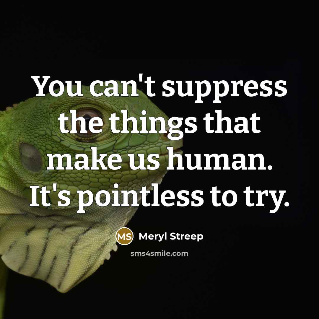 “You can't suppress the things that make us human. It's pointless to try.” quote by Meryl Streep