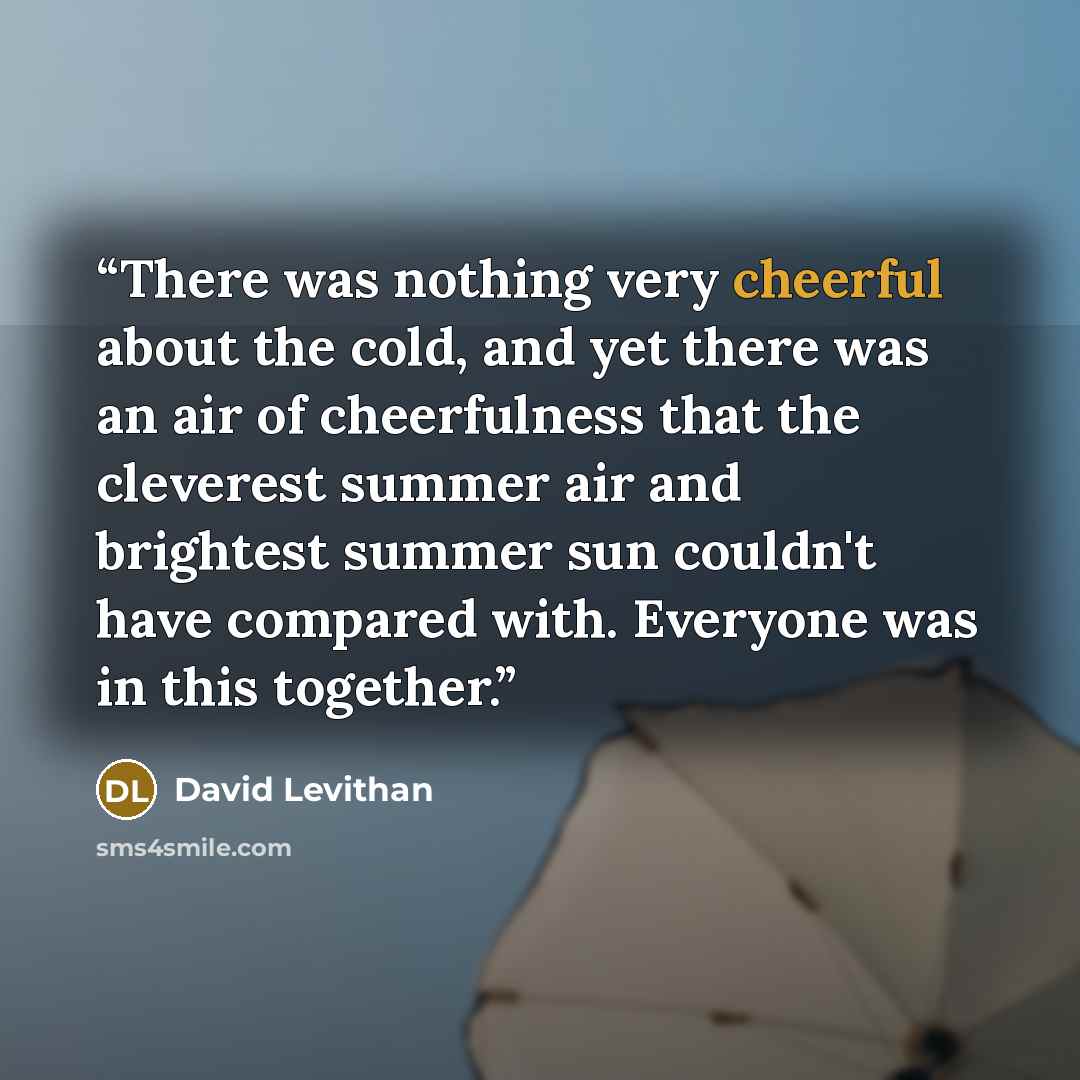 “There was nothing very cheerful about the cold, and yet there was an air of cheerfulness that the cleverest summer air and brightest summer sun couldn't have compared with. Everyone was in this together.” quote by David Levithan