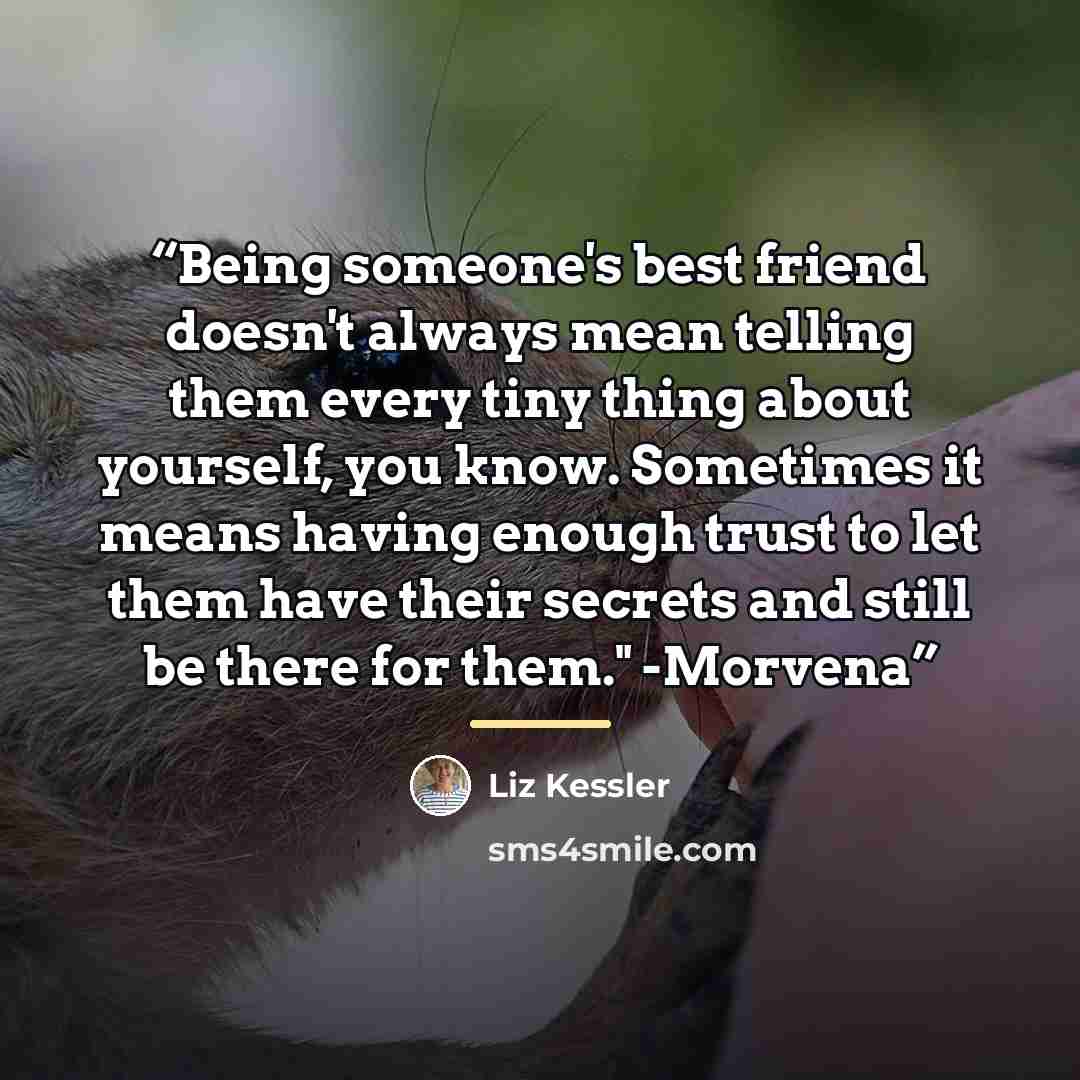 “Being someone's best friend doesn't always mean telling them every tiny thing about yourself, you know. Sometimes it means having enough trust to let them have their secrets and still be there for them." -Morvena” quote by Liz Kessler