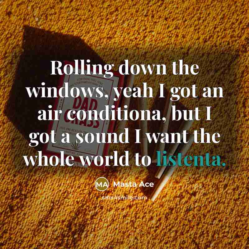 “Rolling down the windows, yeah I got an air conditiona, but I got a sound I want the whole world to listenta.” quote by Masta Ace