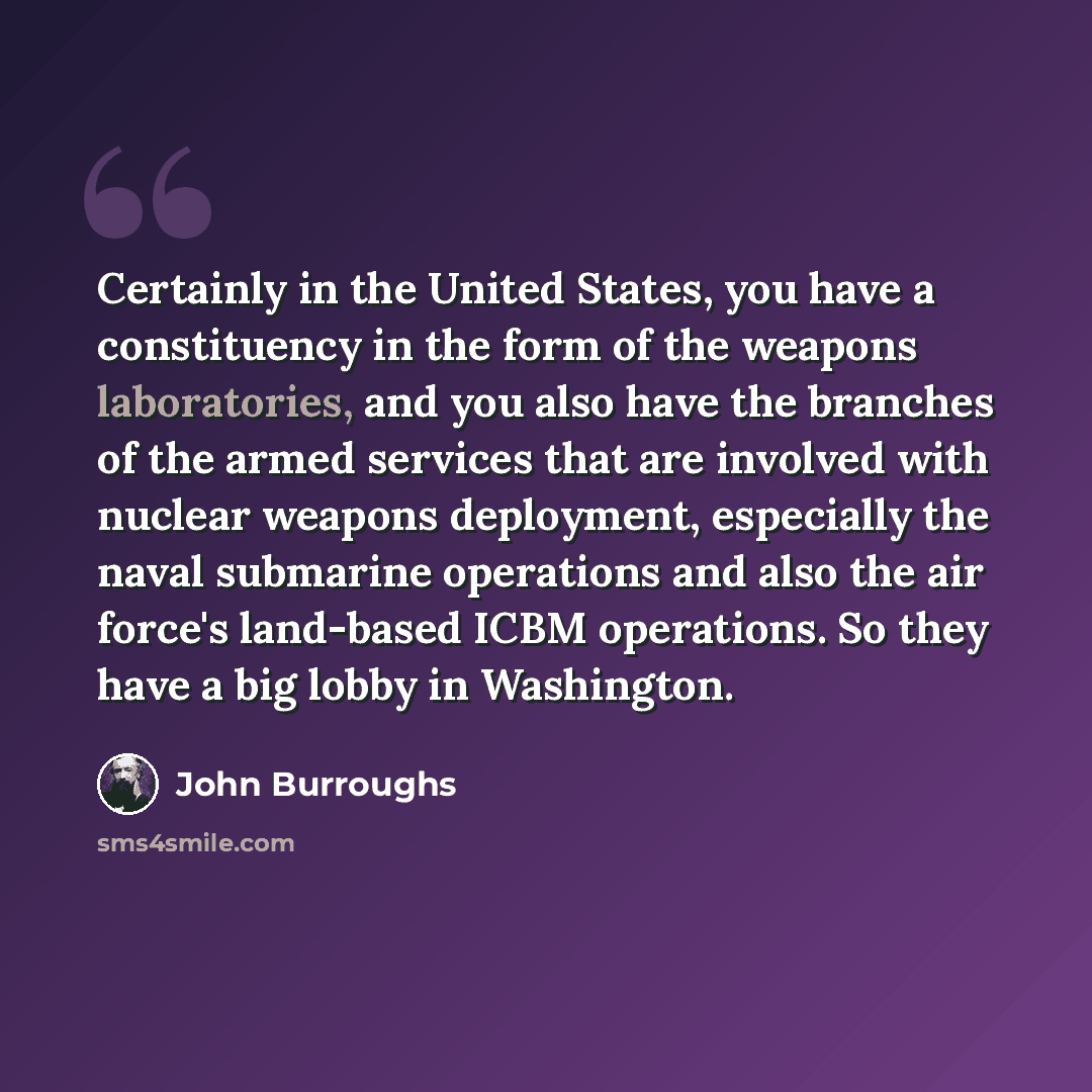 “Certainly in the United States, you have a constituency in the form of the weapons laboratories, and you also have the branches of the armed services that are involved with nuclear weapons deployment, especially the naval submarine operations and also the air force's land-based ICBM operations. So…” quote by John Burroughs