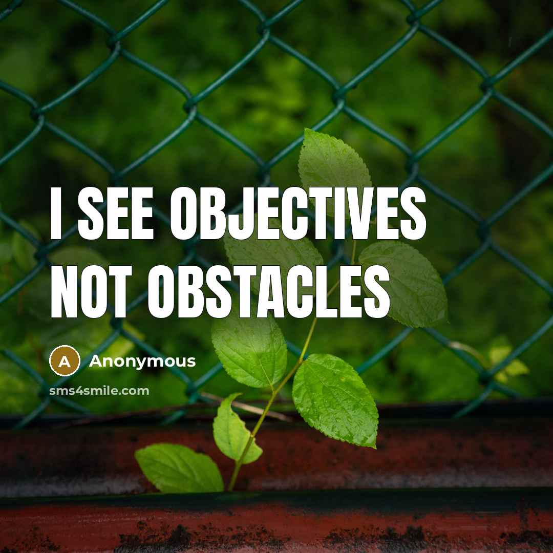“I see objectives not obstacles” quote by Anonymous