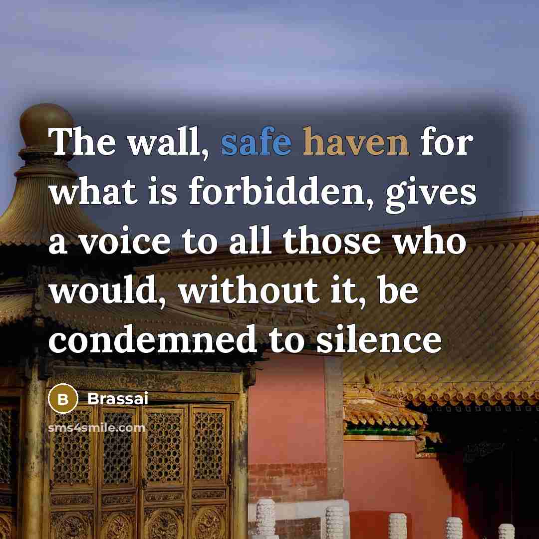 “The wall, safe haven for what is forbidden, gives a voice to all those who would, without it, be condemned to silence” quote by Brassai