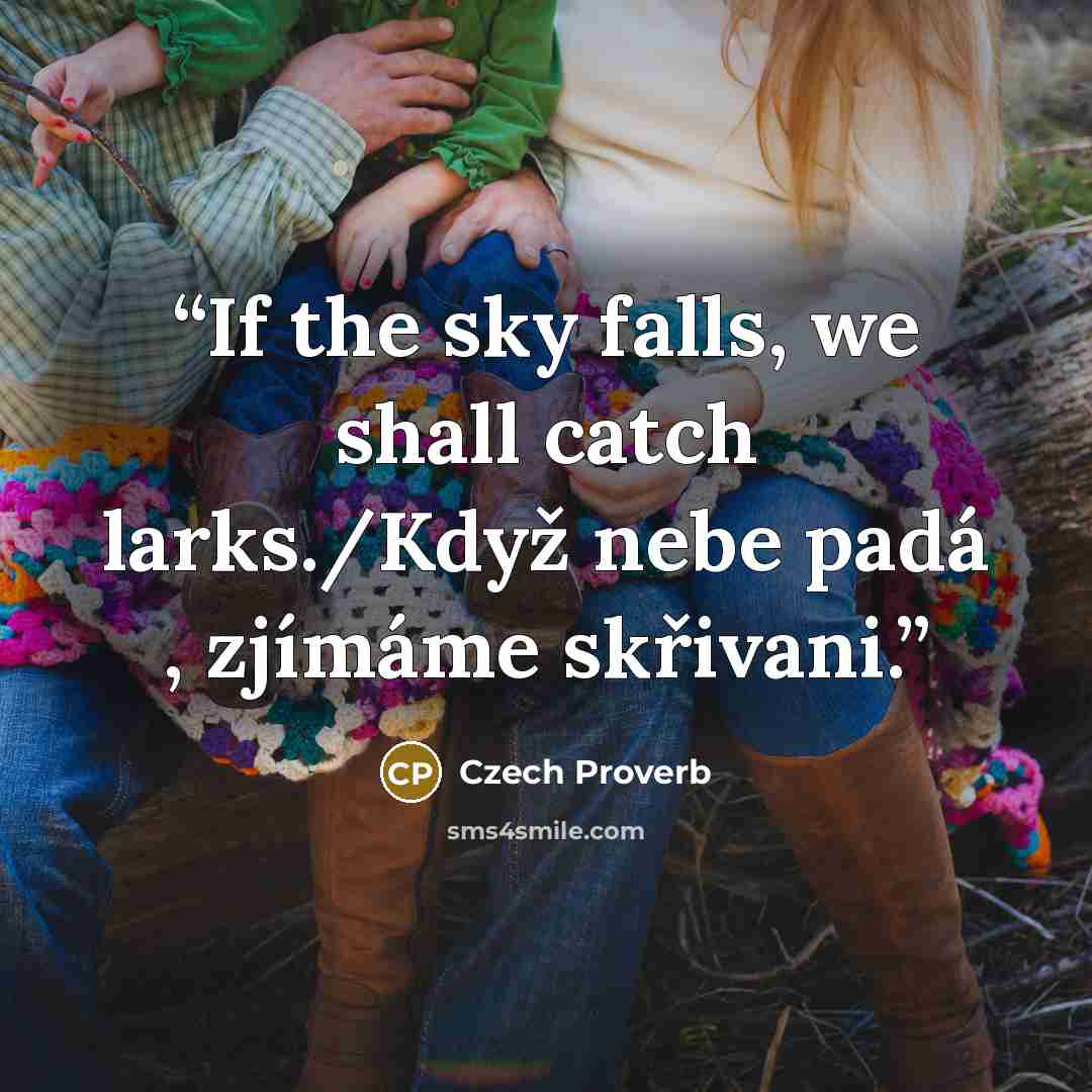 “If the sky falls, we shall catch larks./Když nebe padá , zjímáme skřivani.” quote by Czech proverb