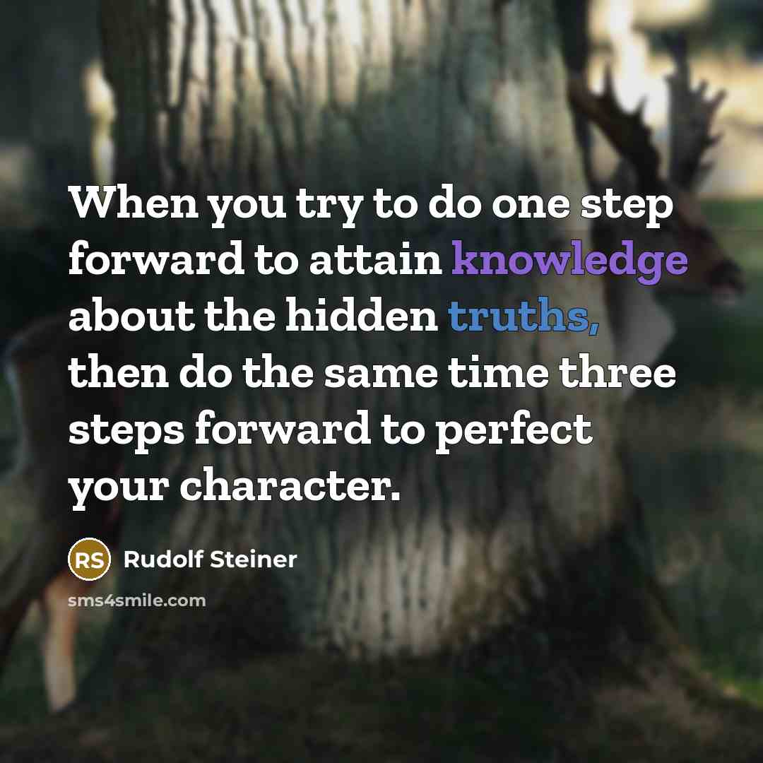 “When you try to do one step forward to attain knowledge about the hidden truths, then do the same time three steps forward to perfect your character.” quote by Rudolf Steiner