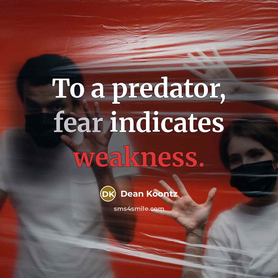 “To a predator, fear indicates weakness.” quote by Dean Koontz