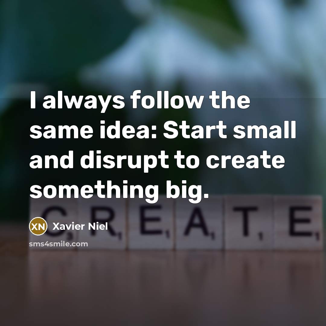 “I always follow the same idea: Start small and disrupt to create something big.” quote by Xavier Niel