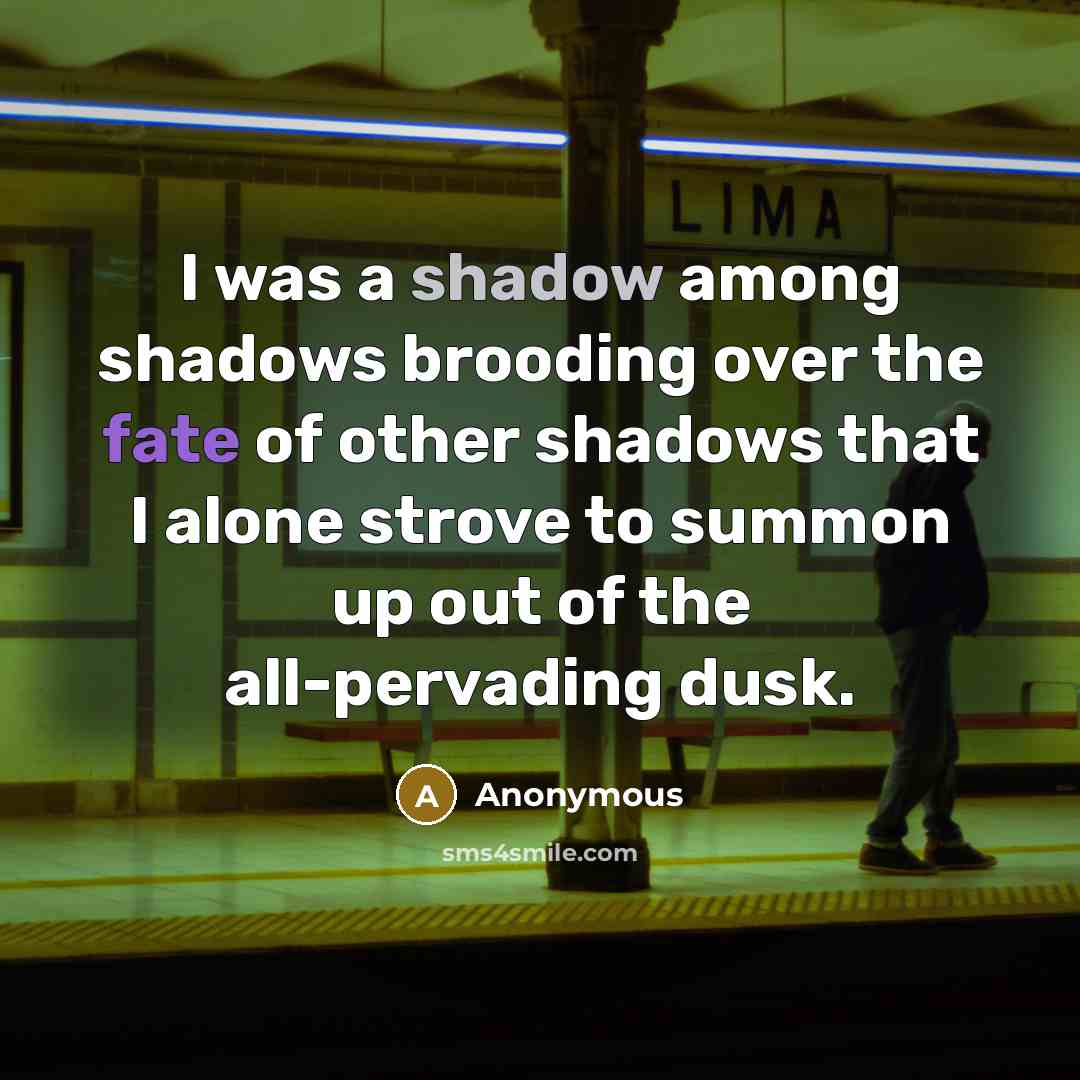 “I was a shadow among shadows brooding over the fate of other shadows that I alone strove to summon up out of the all-pervading dusk.” quote by Anonymous