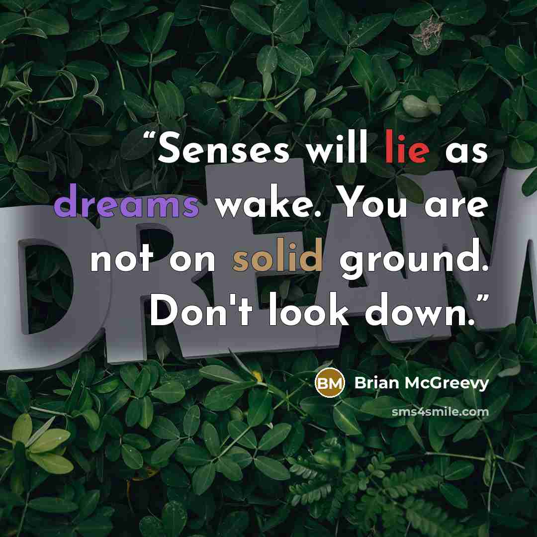 “Senses will lie as dreams wake. You are not on solid ground. Don't look down.” quote by Brian McGreevy