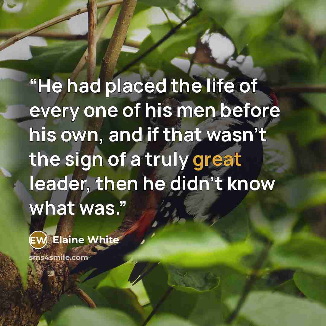 “He had placed the life of every one of his men before his own, and if that wasn’t the sign of a truly great leader, then he didn’t know what was.” quote by Elaine White