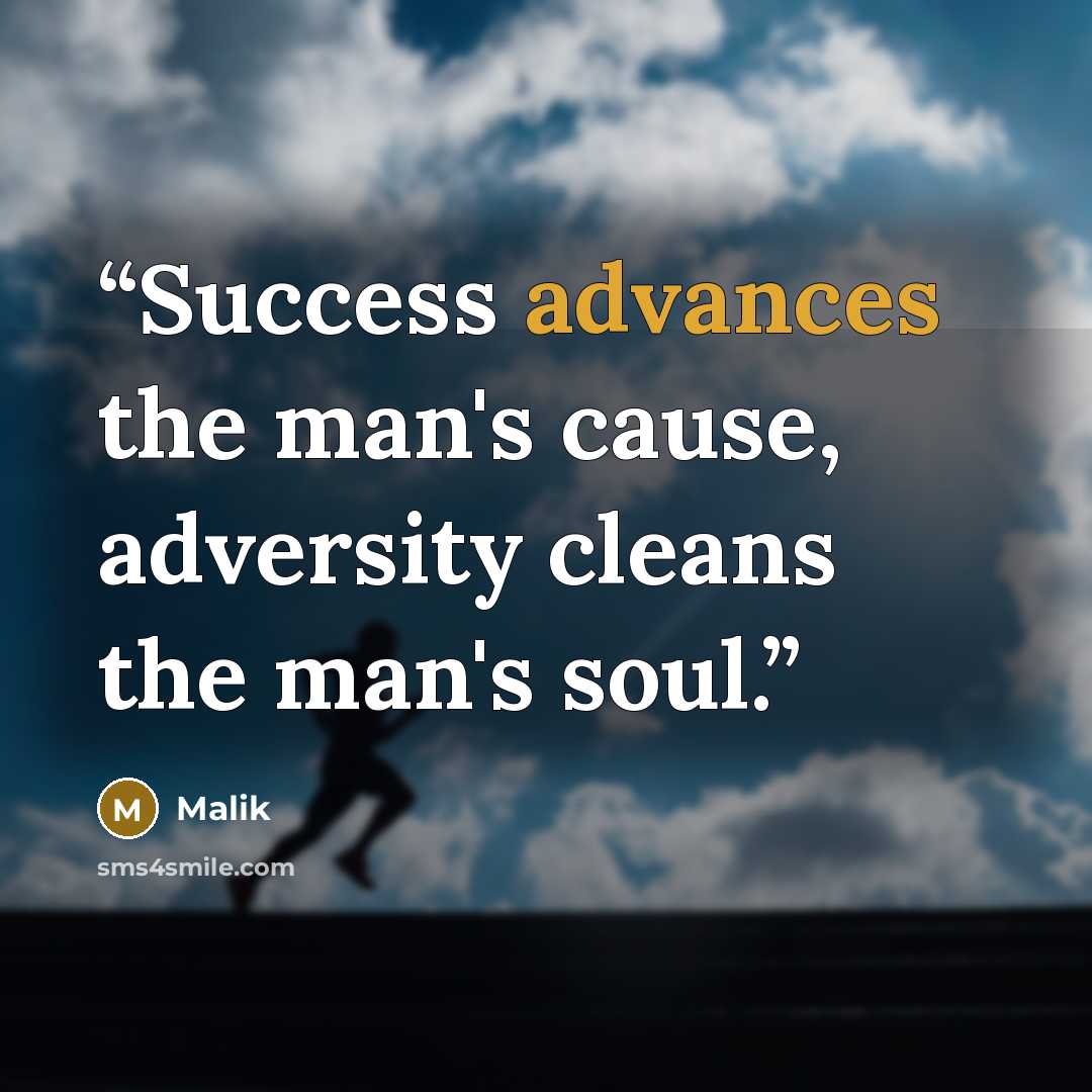 “Success advances the man's cause, adversity cleans the man's soul.” quote by Malik
