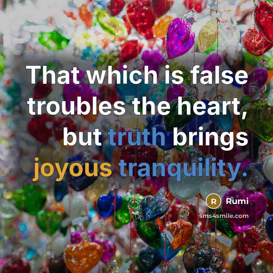 “That which is false troubles the heart, but truth brings joyous tranquility.” quote by Rumi
