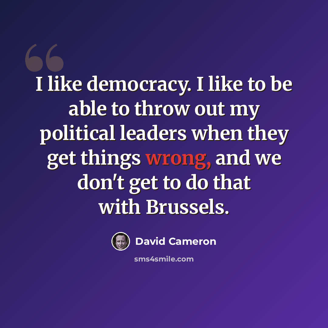 “I like democracy. I like to be able to throw out my political leaders when they get things wrong, and we don't get to do that with Brussels.” quote by David Cameron