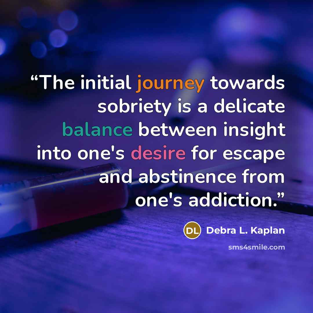 “The initial journey towards sobriety is a delicate balance between insight into one's desire for escape and abstinence from one's addiction.” quote by Debra L. Kaplan