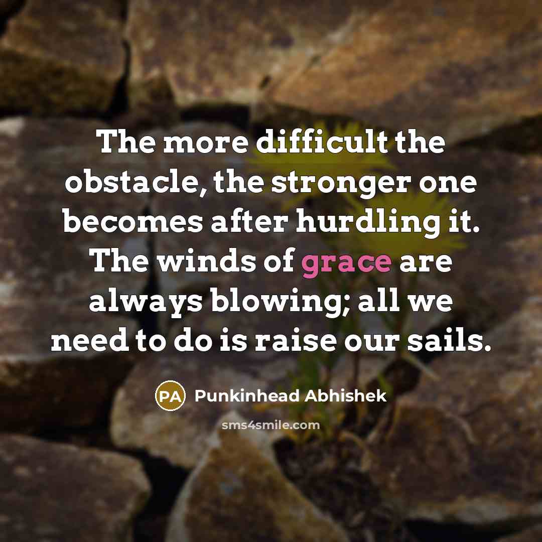 “The more difficult the obstacle, the stronger one becomes after hurdling it. The winds of grace are always blowing; all we need to do is raise our sails.” quote by Punkinhead Abhishek