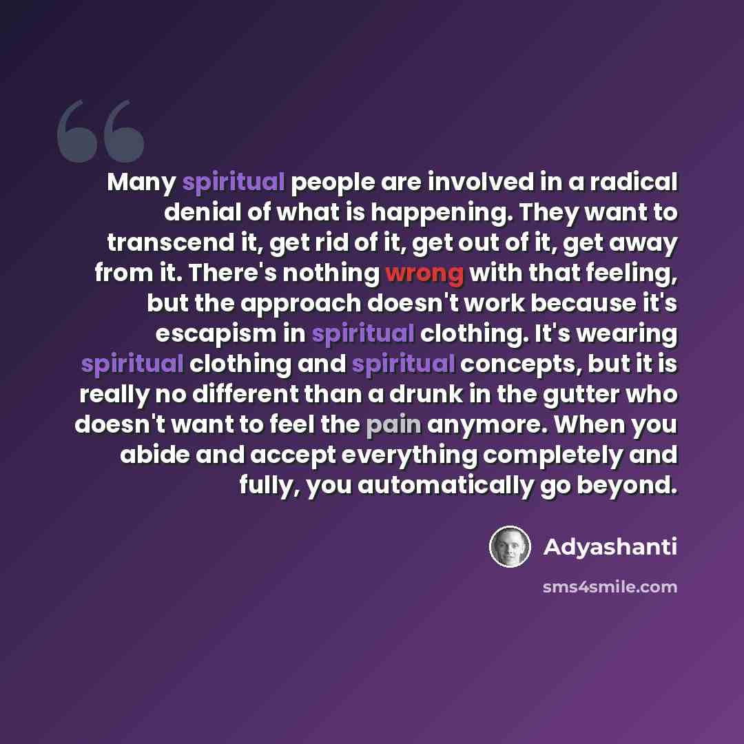 “Many spiritual people are involved in a radical denial of what is happening. They want to transcend it, get rid of it, get out of it, get away from it. There's nothing wrong with that feeling, but the approach doesn't work because it's escapism in spiritual clothing. It's wearing spiritual…” quote by Adyashanti