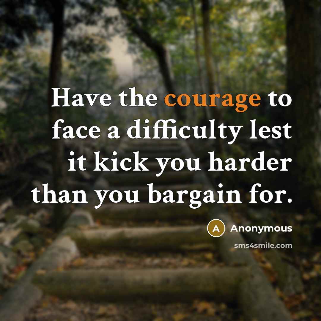 “Have the courage to face a difficulty lest it kick you harder than you bargain for.” quote by Anonymous