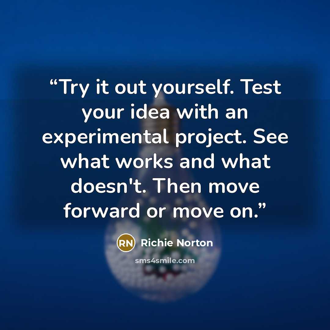 “Try it out yourself. Test your idea with an experimental project. See what works and what doesn't. Then move forward or move on.” quote by Richie Norton