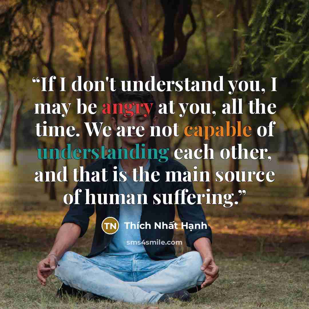 “If I don't understand you, I may be angry at you, all the time. We are not capable of understanding each other, and that is the main source of human suffering.” quote by Thích Nhất Hạnh